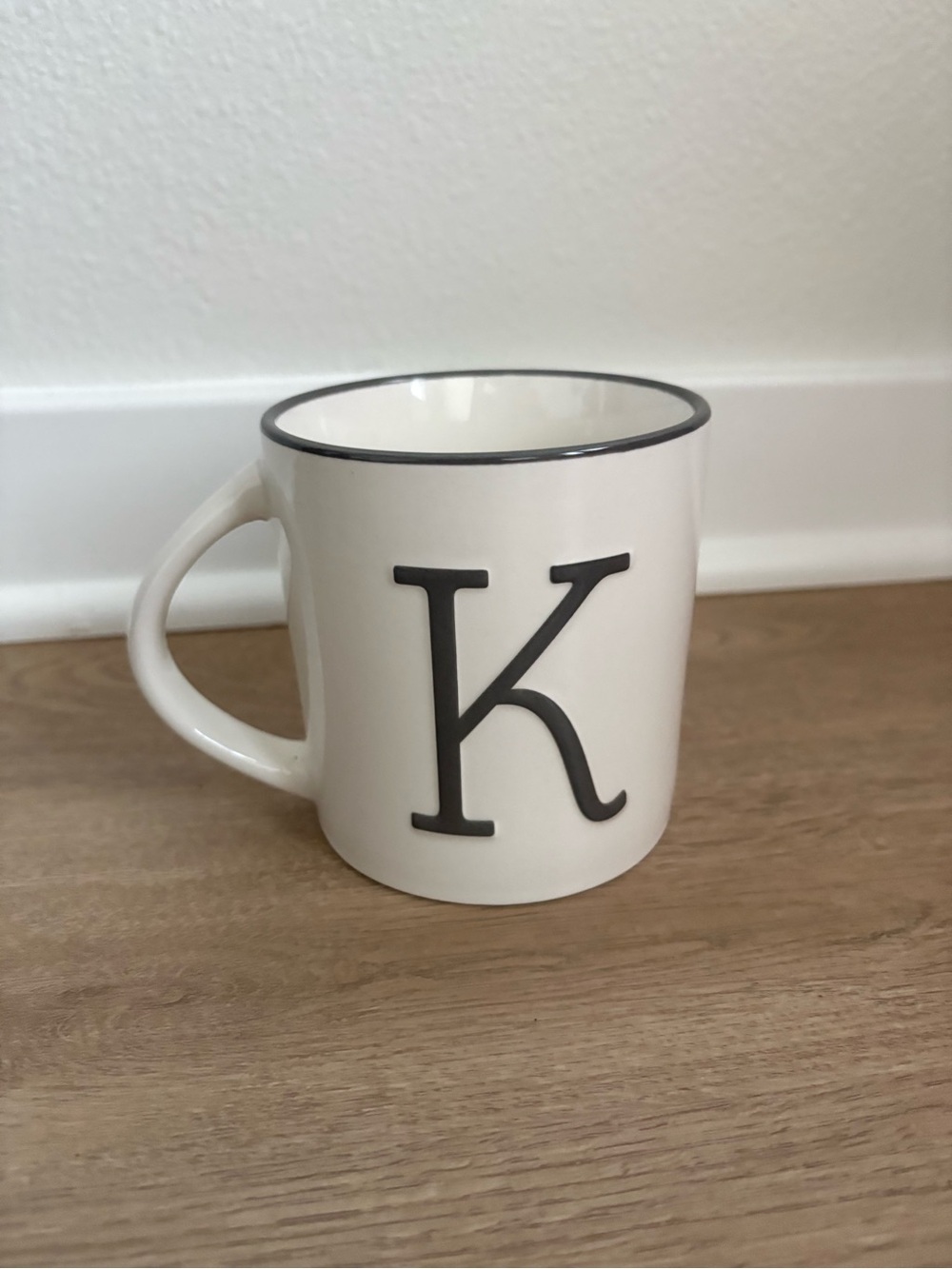 Monogram 'K' Cream Ceramic Mug with Black Lettering
